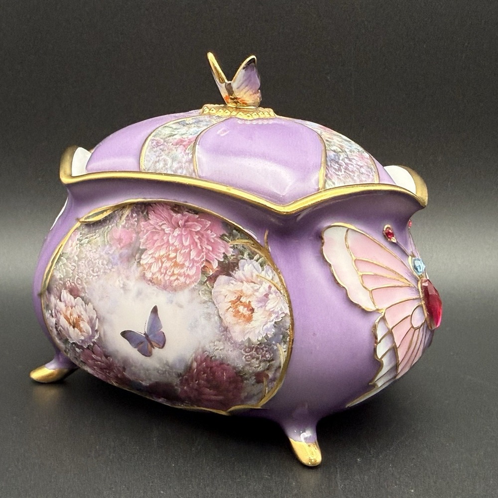2002 Lena Liu Enchanted Wings Butterfly & Flowers Enamel Rhinestone Trinket Box